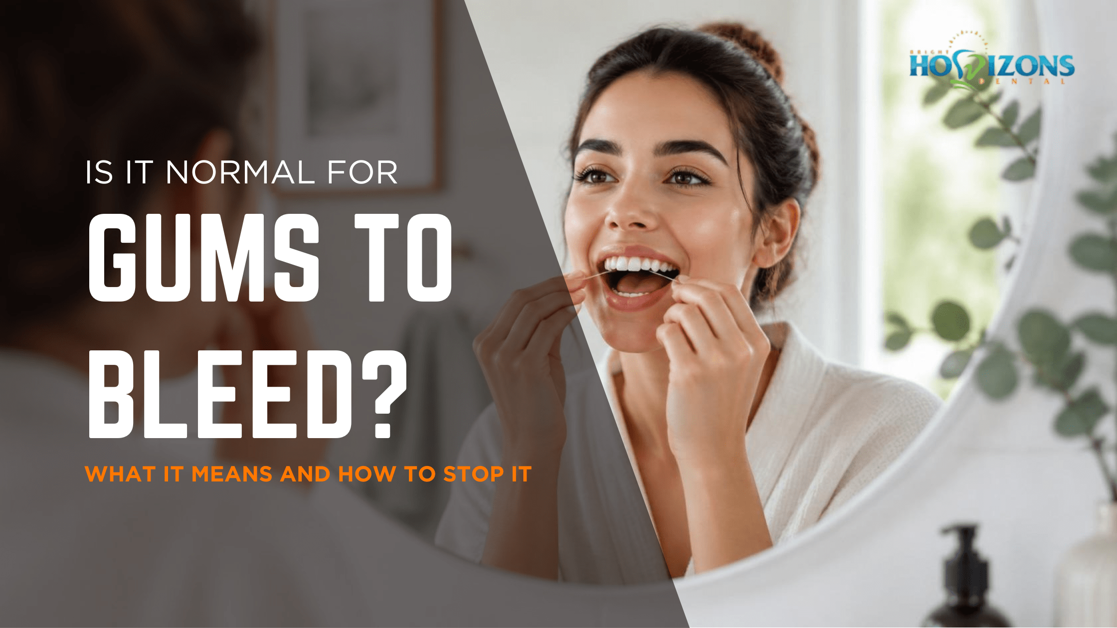 female patient of a dentist in boca raton flossing her teeth in the mirror